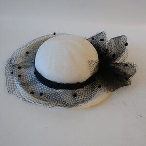 Womens Fedoria Ivory Black Mesh Bow Hat OS